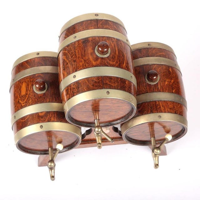 Edwardian Oak Barrel Dispenser, 1900s, Set of 4 For Sale - Image 4 of 5
