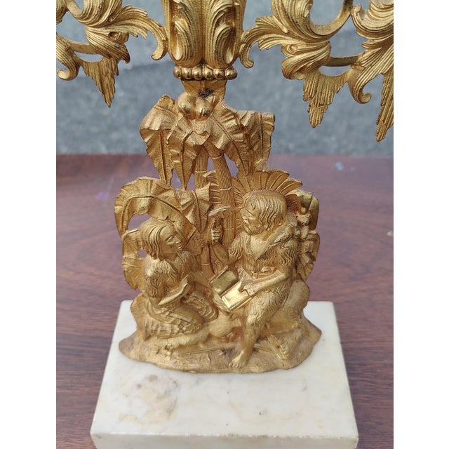 Late 19th Century Bronze and Marble Candle Holders and Candelabra - Set of 3 For Sale In Washington DC - Image 6 of 10