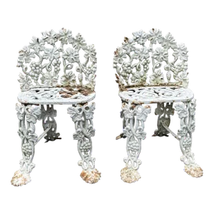 1900s Cast Iron Garden Chairs With Grape Vine Motifs - a Pair
