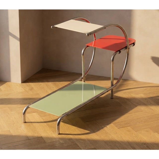 20th Century Bauhaus Tubular Steel Flower Stand with Colored Glass Shelves by Emile Guyot, Czechoslovakia, 1950 For Sale - Image 6 of 6