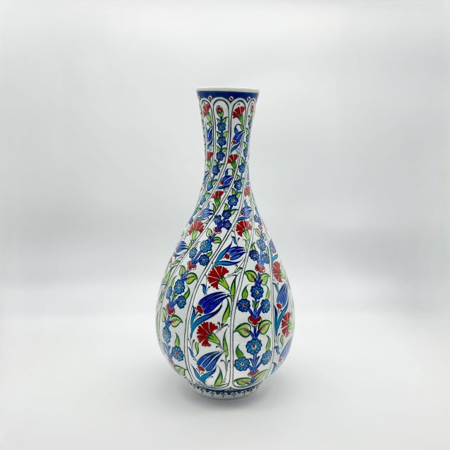 Ceramic Handmade Ceramic Fluted Nightingale Vase with Lid (30cm) Polychrome Floral Pattern For Sale - Image 7 of 8