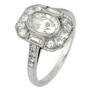 Gia 1.03 Carat Old Mine Cut Diamond Platinum Engagement Ring, Size 6.75 For Sale