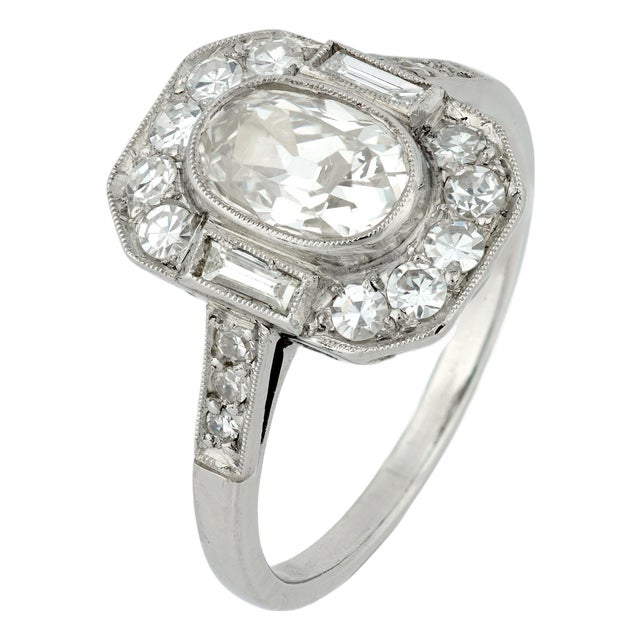 Gia 1.03 Carat Old Mine Cut Diamond Platinum Engagement Ring, Size 6.75 For Sale