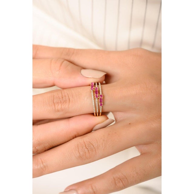 Art Deco Designer Ruby Diamond Wedding Band Ring Size 7 For Sale - Image 3 of 9