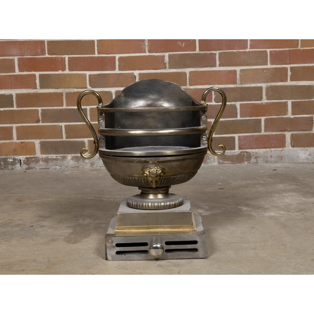 English Regency Style Coal Burner Fireplace Urn Grate with Brass Volutes For Sale - Image 11 of 12