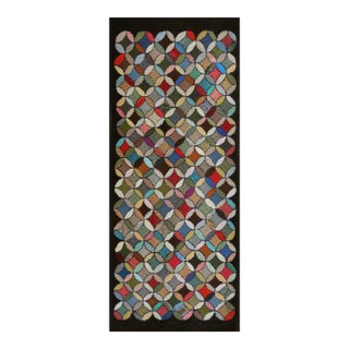 1920s Multicolor Geometric Antique American Hooked Rug 3'7" X 8'9" Knotted Wool Carpet For Sale