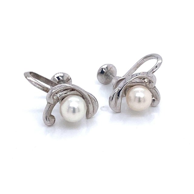 1990s Mikimoto Estate Akoya Pearl Clip On Earrings Sterling Silver 6mm 3.53 Grams, 2 pieces For Sale - Image 11 of 12
