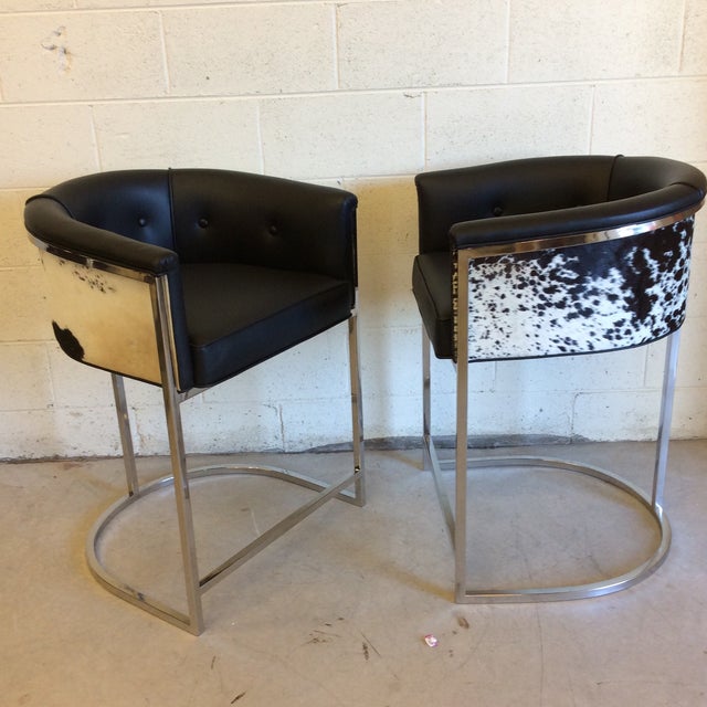 Vintage Arteriors Black & White Cow Hide Calvin Counter Stools A Pair Chairish