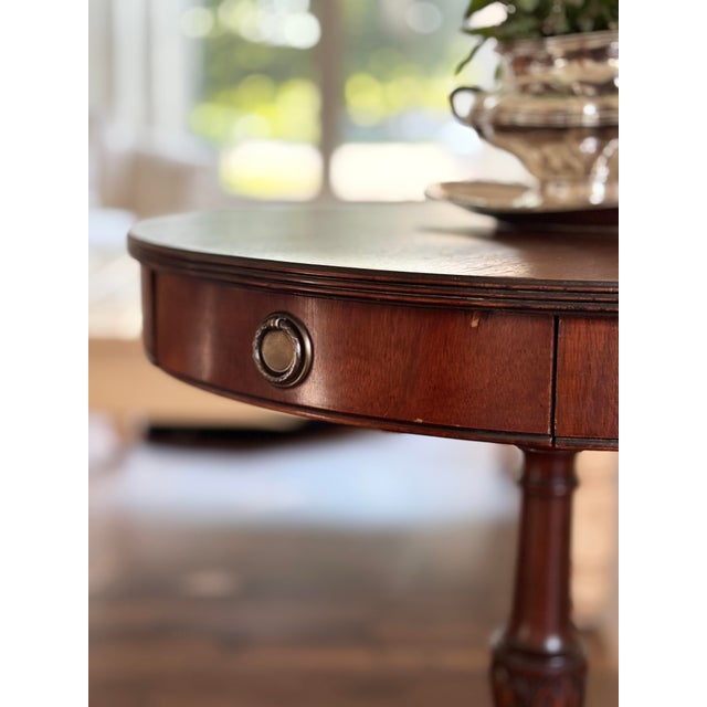 Lane Furniture Vintage Lane Mahogany Drum Table Round Pedestal Side End Table Drawer Claw Feet For Sale - Image 4 of 11