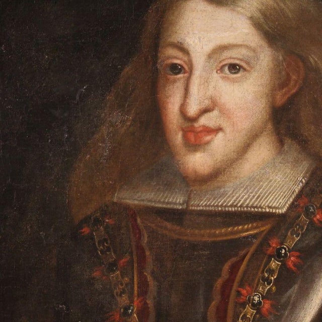 A refined spanish portrait from the second half of the 17th century. This oil on canvas depicts king charles ii of spain,...