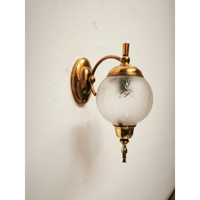 Brass Wall Light with Frosted Sphere, 1960s For Sale - Image 9 of 9