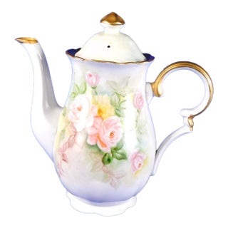 1950s Signed Hand Painted Teapot With Pink Flowers For Sale