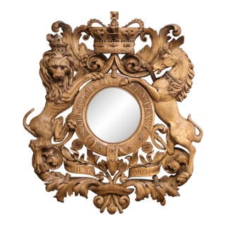 Mid-19th Century French Black Forest Bleached Oak Royal Coat of Arms Mirror For Sale