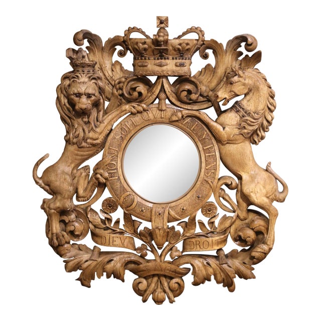 Mid-19th Century French Black Forest Bleached Oak Royal Coat of Arms Mirror For Sale