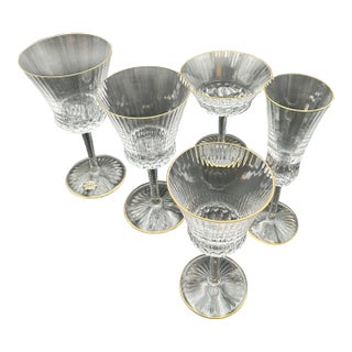 1970s St. Louis Crystal "Apollo Gold" Stemware - 20 Pieces (4 Complete 5-Piece Place Settings) For Sale