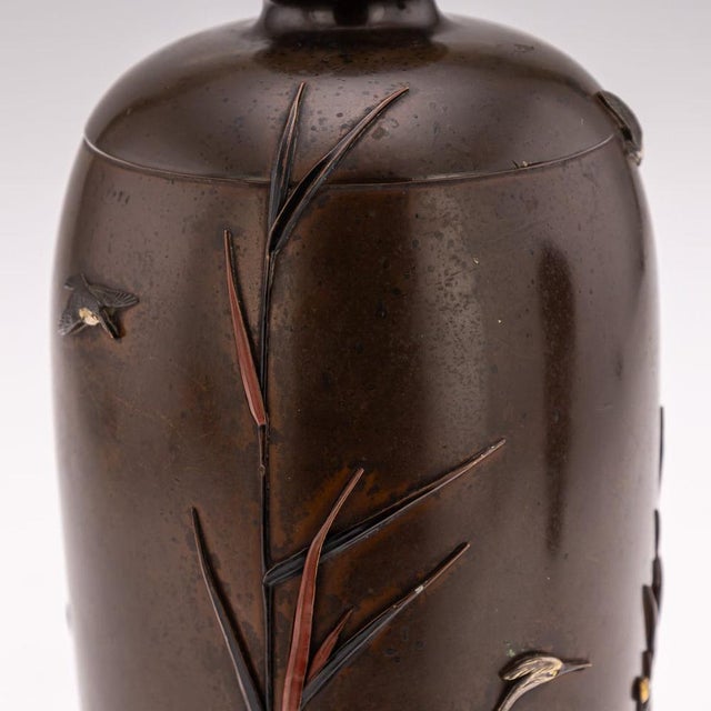 Antique Japanese Meiji Inlaid Bronze Ovoid Vases by Miyabe, 19th Century, Set of 2 For Sale - Image 11 of 18