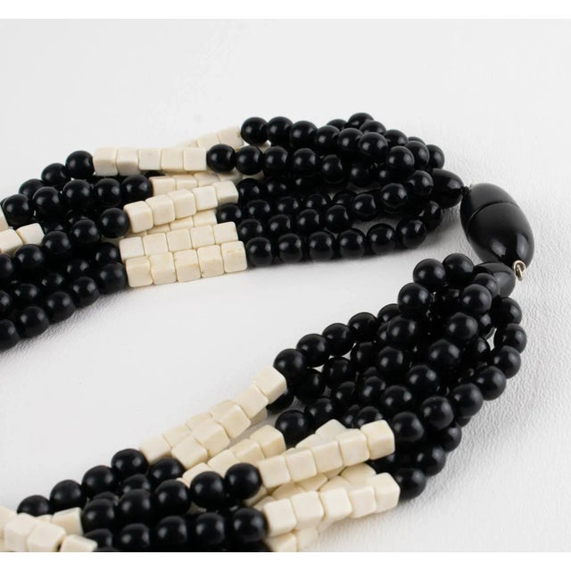 Plastic Angela Caputi Black and White Resin Multi-Strand Necklace For Sale - Image 7 of 9