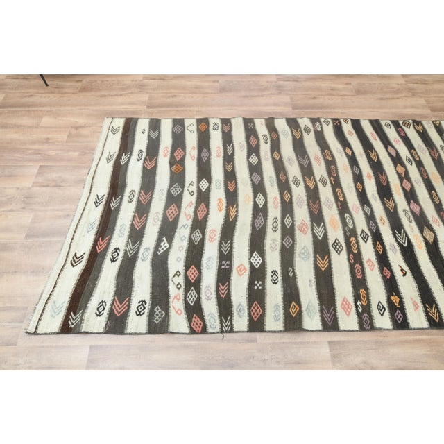Beige 1970s Vintage Turkish Handmade Wool Cotton Beige Brown Kilim Runner Rug For Sale - Image 8 of 11