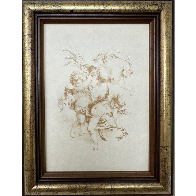 Antique Vintage Set Four French Sepia Style of Francois Boucher Giltwood Frames For Sale - Image 9 of 9