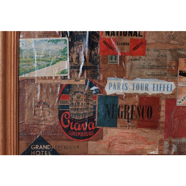 Brown Mid-Century Framed European Grand Tour Hotel Label Collage For Sale - Image 8 of 17