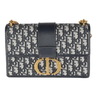 Navy Oblique Jacquard 30 Montaigne Chain Bag For Sale