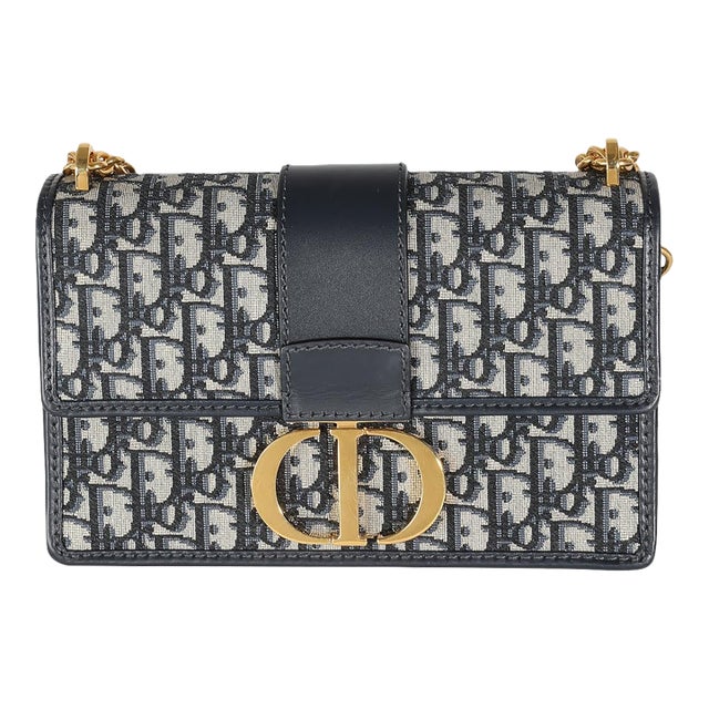 Navy Oblique Jacquard 30 Montaigne Chain Bag For Sale
