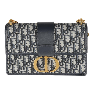 Navy Oblique Jacquard 30 Montaigne Chain Bag