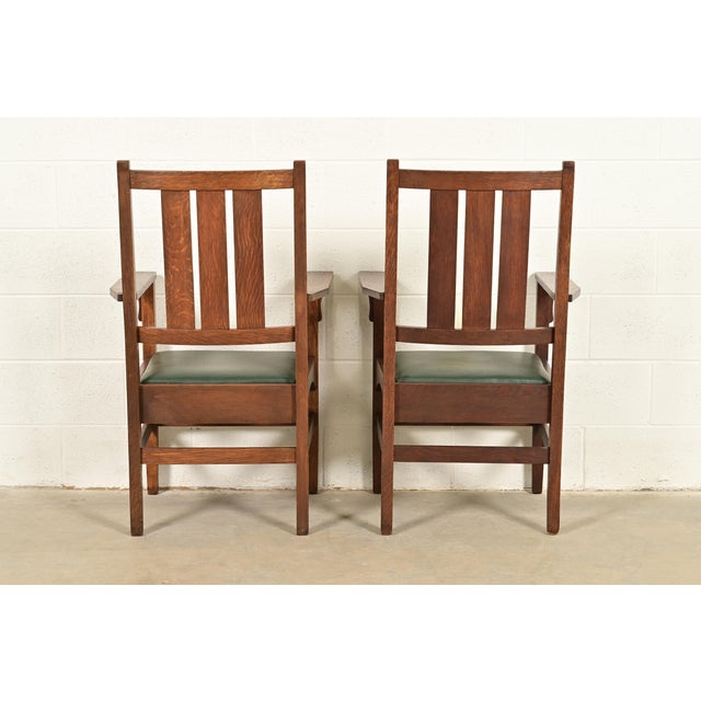 Gustav Stickley Harvey Ellis Antique Mission Oak Arts & Crafts Armchairs, Pair For Sale - Image 11 of 13