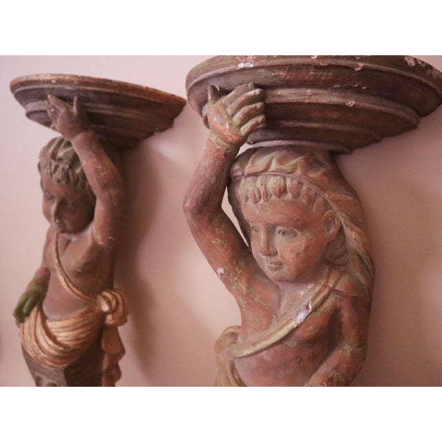Wood Pair of Wood Carved Caryatids For Sale - Image 7 of 8