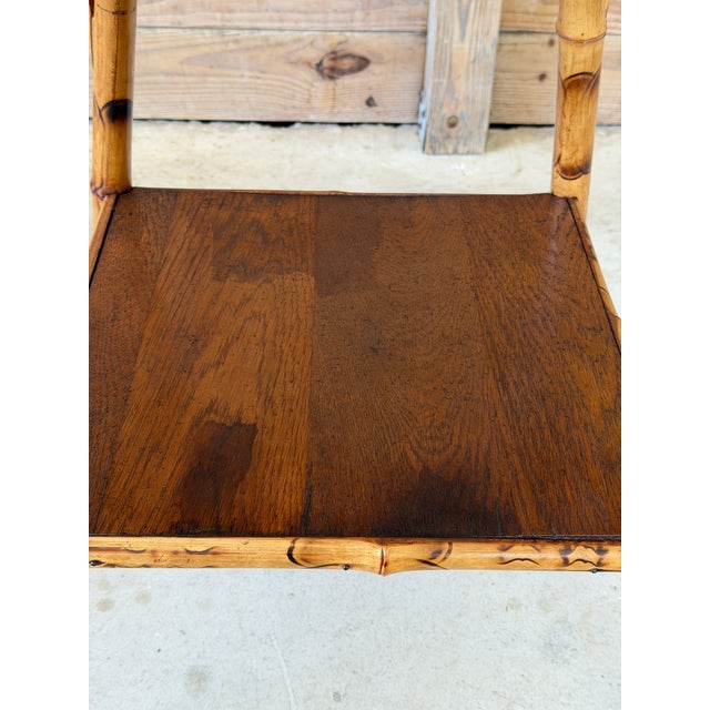 Late 19th Century Antique Scorched Bamboo Two-Tier Side Table With Wood Shelves For Sale - Image 5 of 12