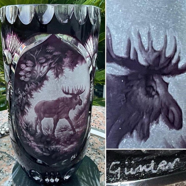 A rare and exceptionally decorative late 19th-century moser harrach art glass vase, featuring a deeply carved and engraved...