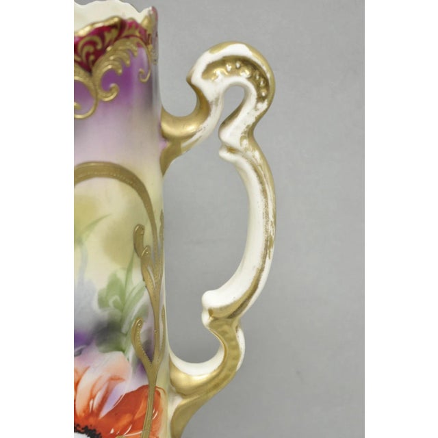 Antique Nishiku Royal Nippon Hand Painted Floral Gold Gilt Handle Water Pitcher For Sale In Philadelphia - Image 6 of 17