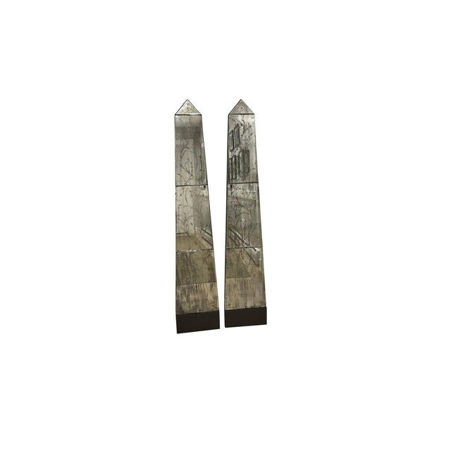 1980s Obelisk Form Mirrored Panels with Botanical Etchings - A Pair ...