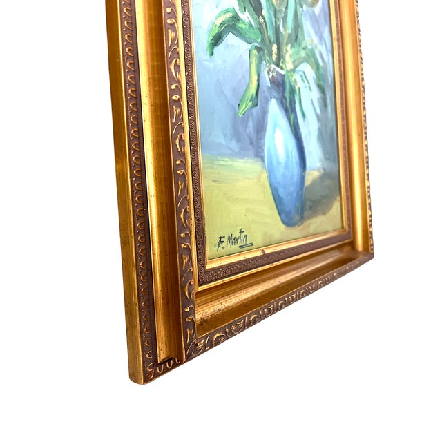 Mid-Century Modern 1990s Félix Martín Martín (B. 1953) – Expressive Floral Still Life in Blue Vase, Oil on Canvas, Framed For Sale - Image 3 of 6