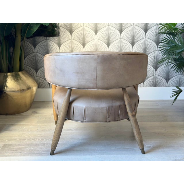 Transitional Rustic Leather and Wood "Jensen" Lounge Armchair by Restoration Hardware For Sale - Image 9 of 12