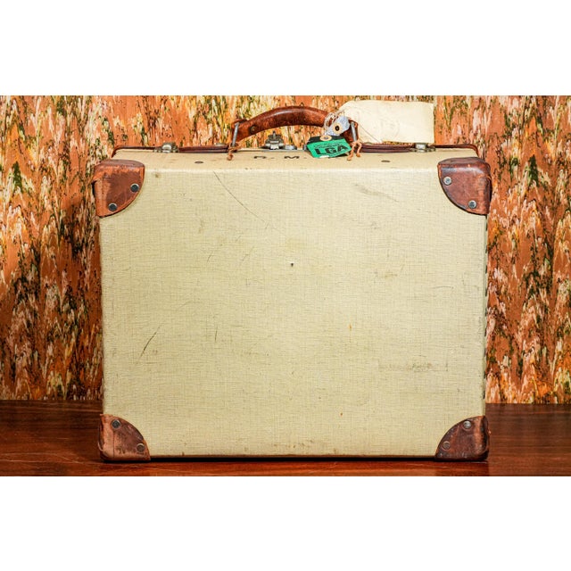 Decorative 1930s Travel Trunk Luggage Suitcase Antique Leather Canvas Travel Home Decor Storage For Sale - Image 15 of 15
