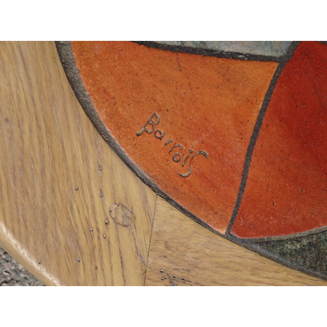 Blue Vintage Coffee Table in Oak and Ceramic by Barrois for Vallauris, 1950s For Sale - Image 8 of 14