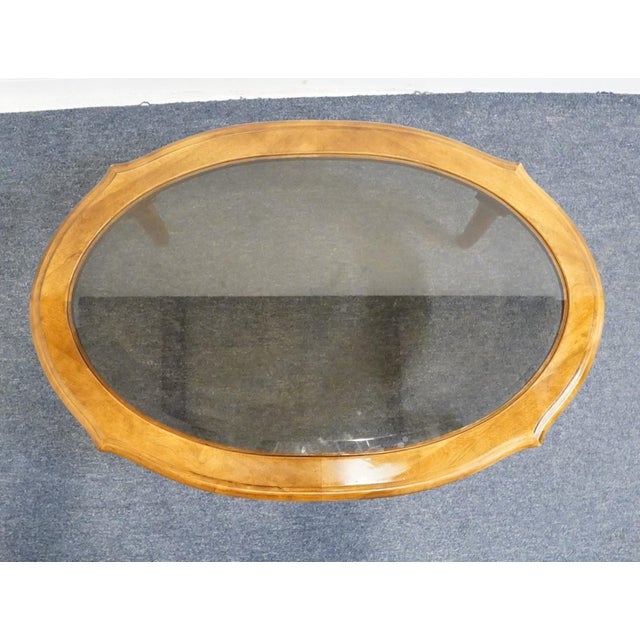Ethan Allen Ethan Allen Country French Collection Solid Birch 48" Accent Oval Coffee Table W. Amber Glass Top 26-8301 For Sale - Image 4 of 10