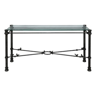 Giacometti Style, Console Table, Forged Metal, Glass, Usa, 1970s For Sale