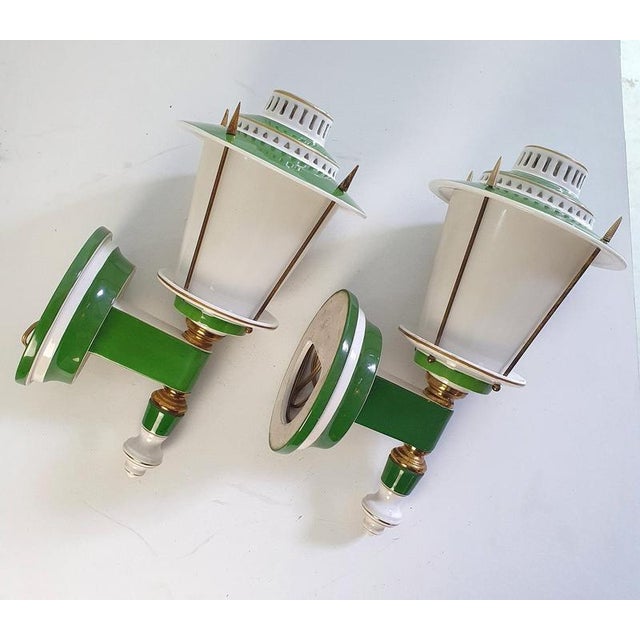 Mid-Century Wall Sconces in Porcelain and Brass, France, 1970s, Set of 2 For Sale - Image 11 of 12