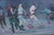 Energetic mid-century painting by Douglas Parsnall, depicting a group of skaters in motion across an icy surface. Executed...