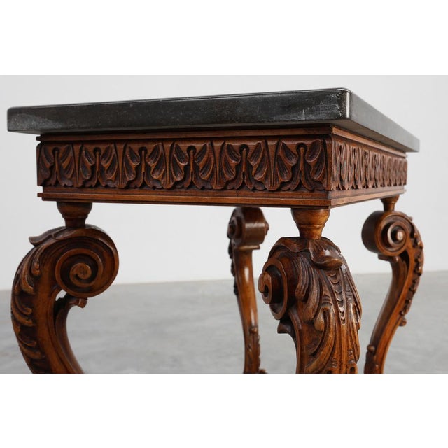 Napoleon III Style Carved Walnut Side Table with Ardune Top, France, 1900s For Sale - Image 15 of 18