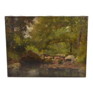 French School End of the 19th Century - Barbizon School "Stream in an Undergrowth" Oil on Canvas Signed and Dated 1892 For Sale