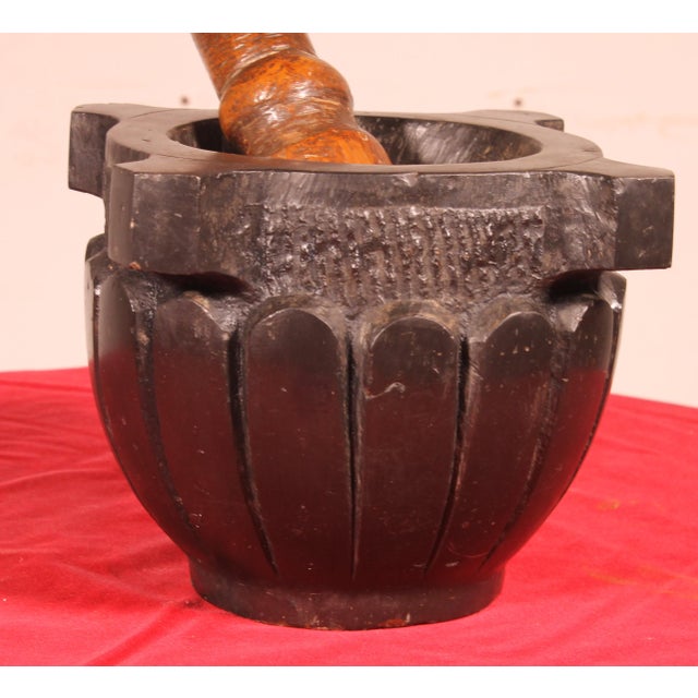 Engraved Black Marble Mortar, 1700s For Sale - Image 4 of 9