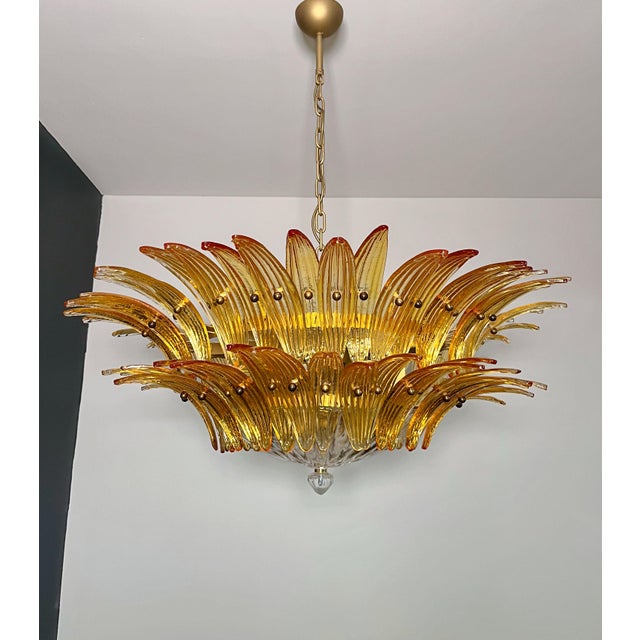 Amber Murano Style Chandelier Ceiling Light Original Palmette, Two Levels, 82 Amber Glasses and Heart Blown For Sale - Image 8 of 10