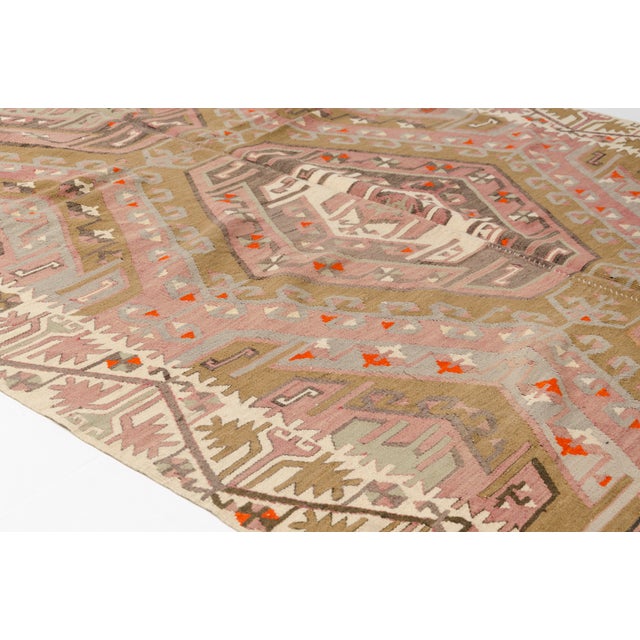 Peach 1950s Decorative Earthy Tone Floor Art Kilim For Sale - Image 8 of 10
