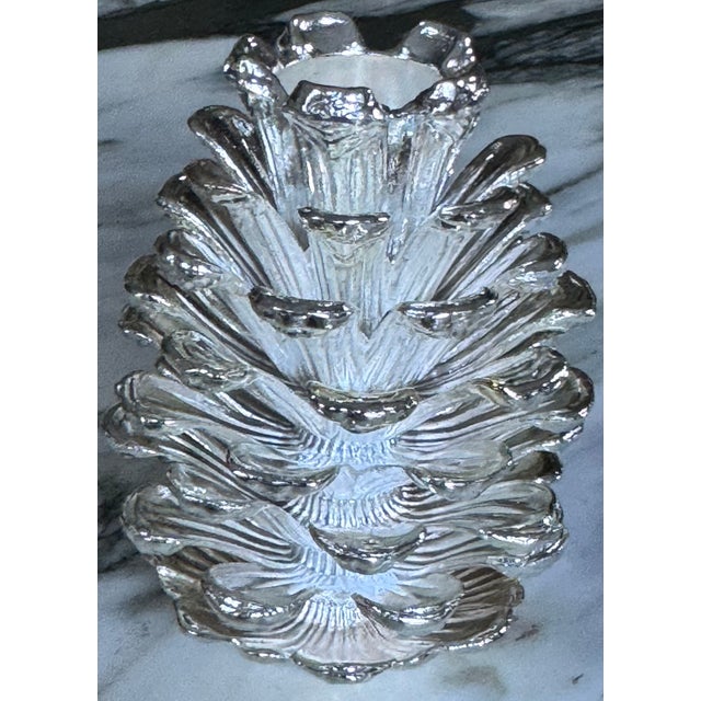 Godinger Vintage Godinger Silver Plated Pinecone Motif Taper Candle Holder For Sale - Image 4 of 11
