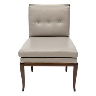 Mid-Century Global Views Walnut Slipper Chair – Leather Upholstery For Sale