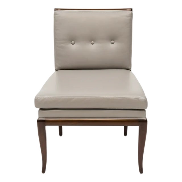 Mid-Century Global Views Walnut Slipper Chair – Leather Upholstery For Sale