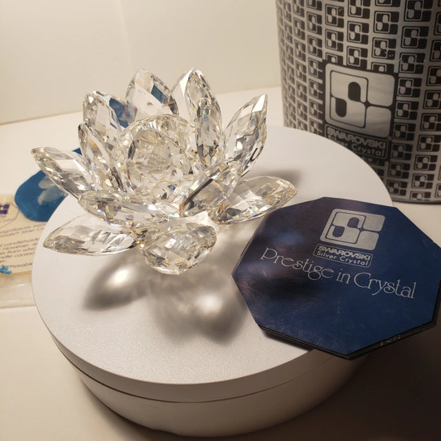 1970s Swarovski Vintage Silver Crystal Lotus Water Lily Flower Candle Holder For Sale - Image 11 of 12